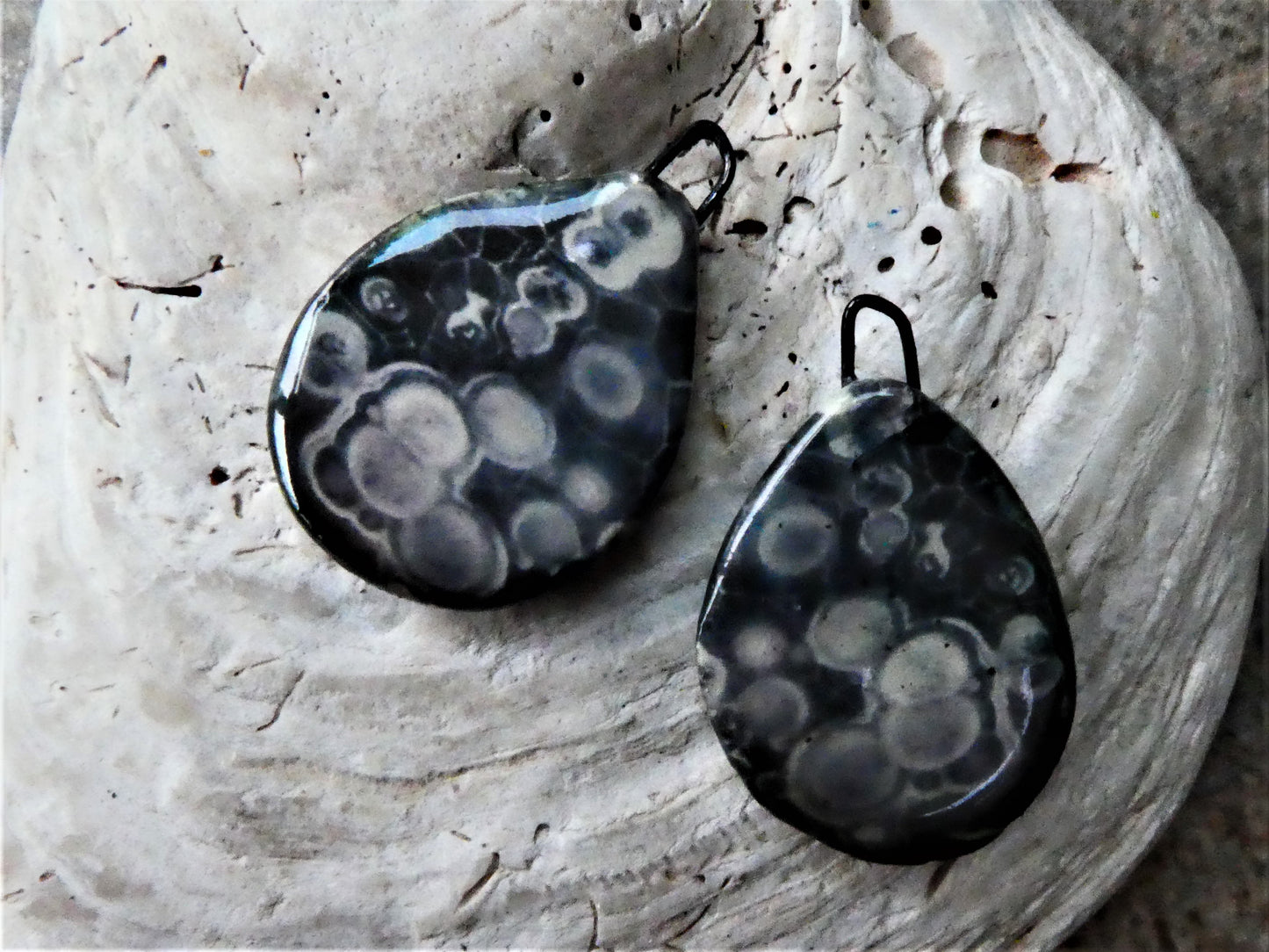 Ceramic Decal Glossy Gemstone Slice Earring Charms #20