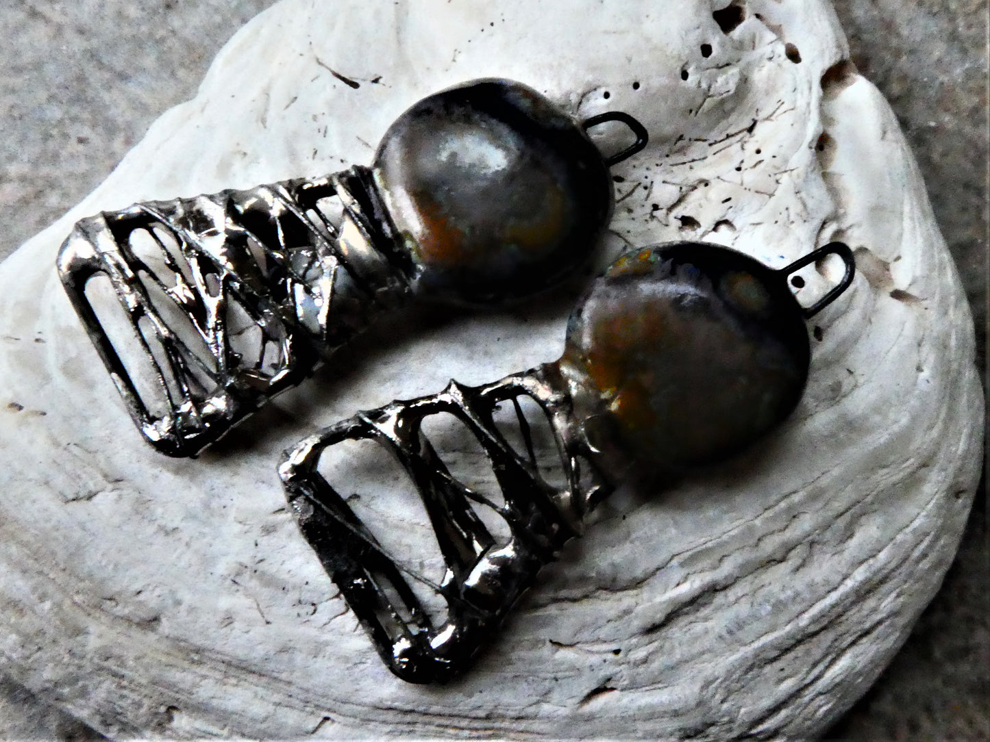 Wire Wrapped Disc Earring Charms -Volcanic Glow