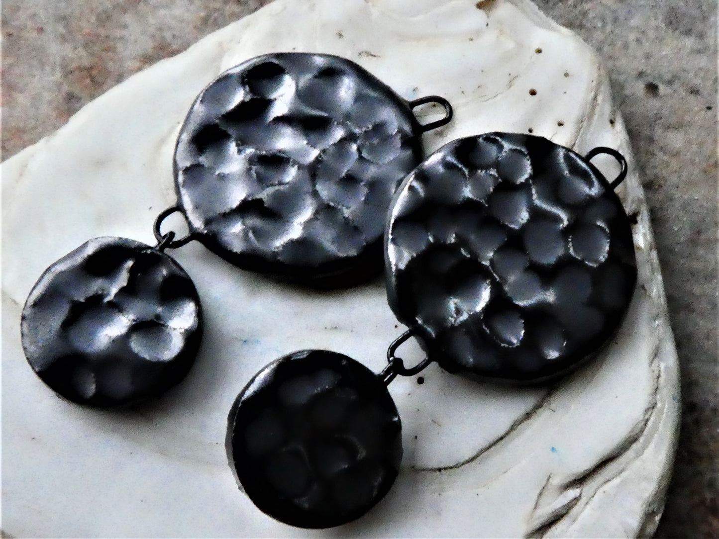 Ceramic Dimpled Double Disc Earring Dangles - Reflecting