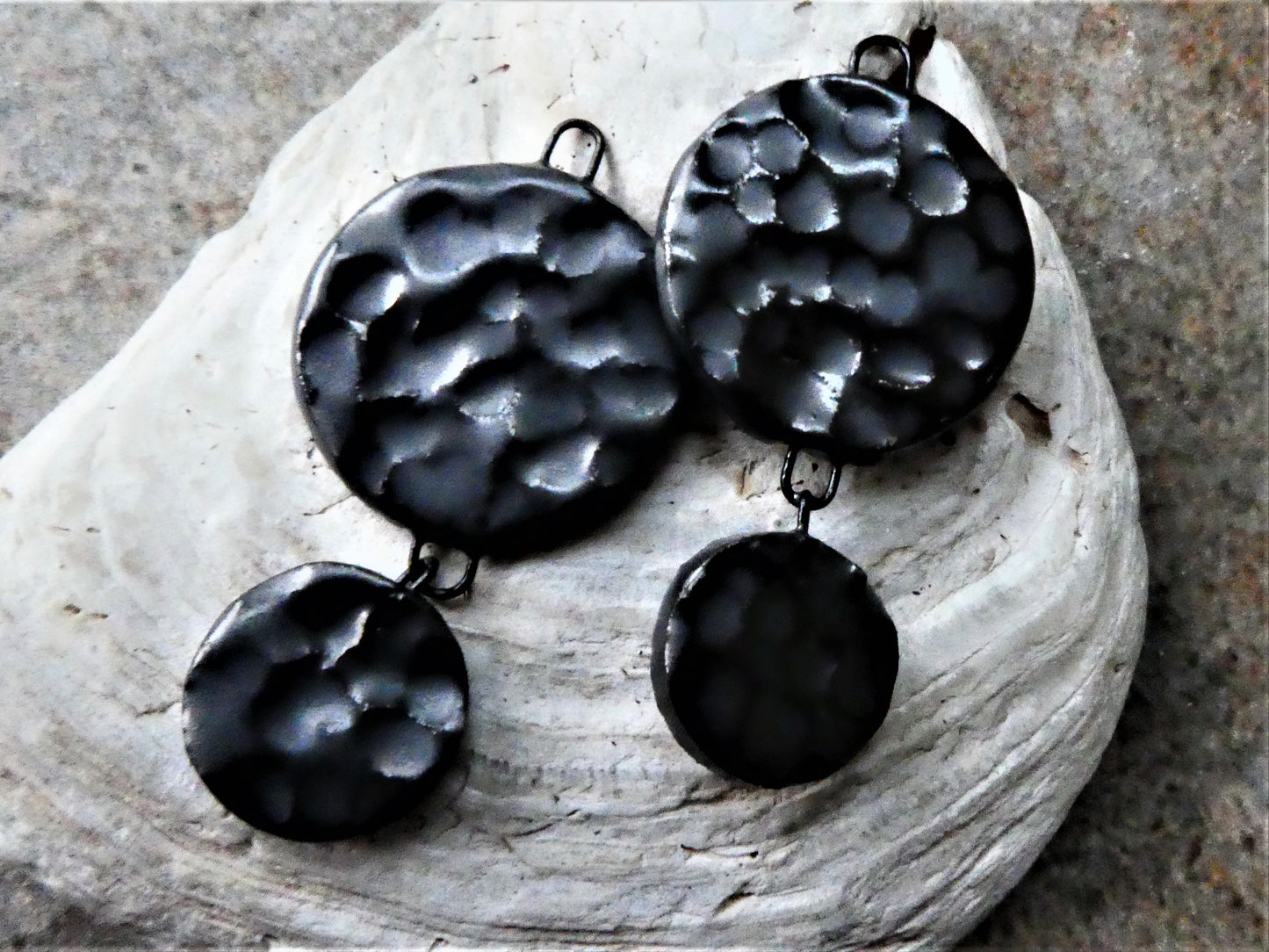 Ceramic Dimpled Double Disc Earring Dangles - Reflecting