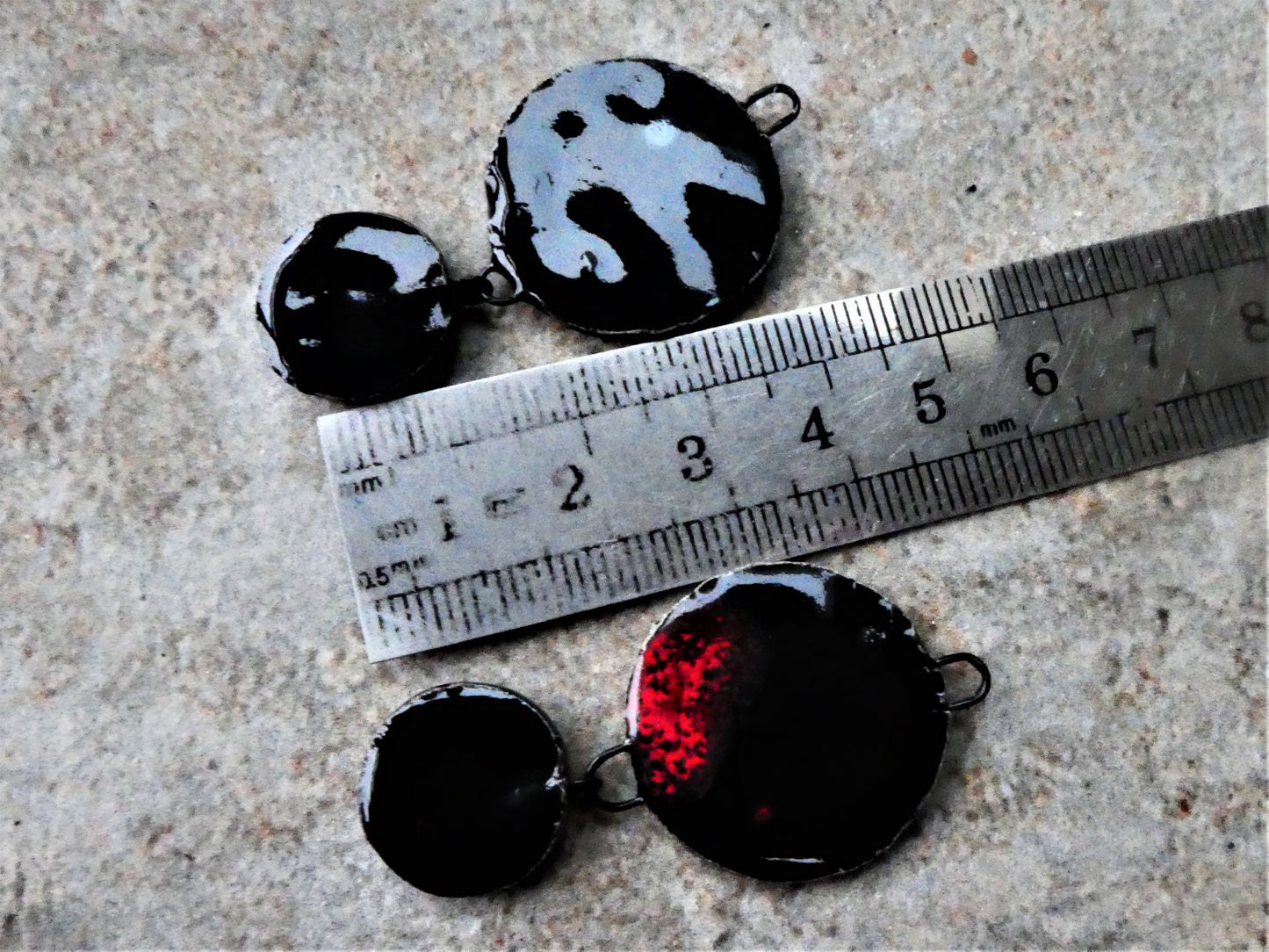 Ceramic Dimpled Double Disc Earring Dangles - Black Opal