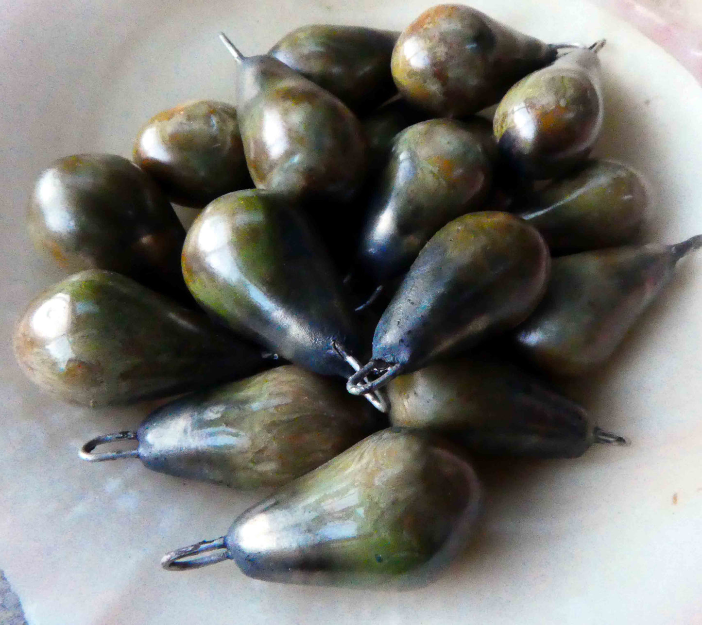 Ceramic Drops Earring Charms -Olive Cream