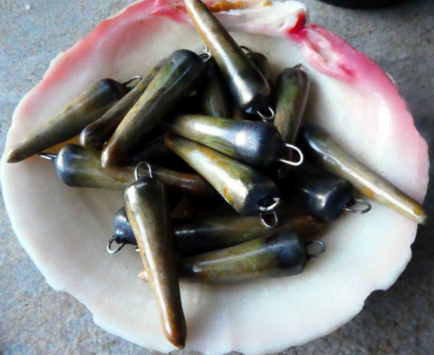 Ceramic Spikes Earring Charms -Olive Cream