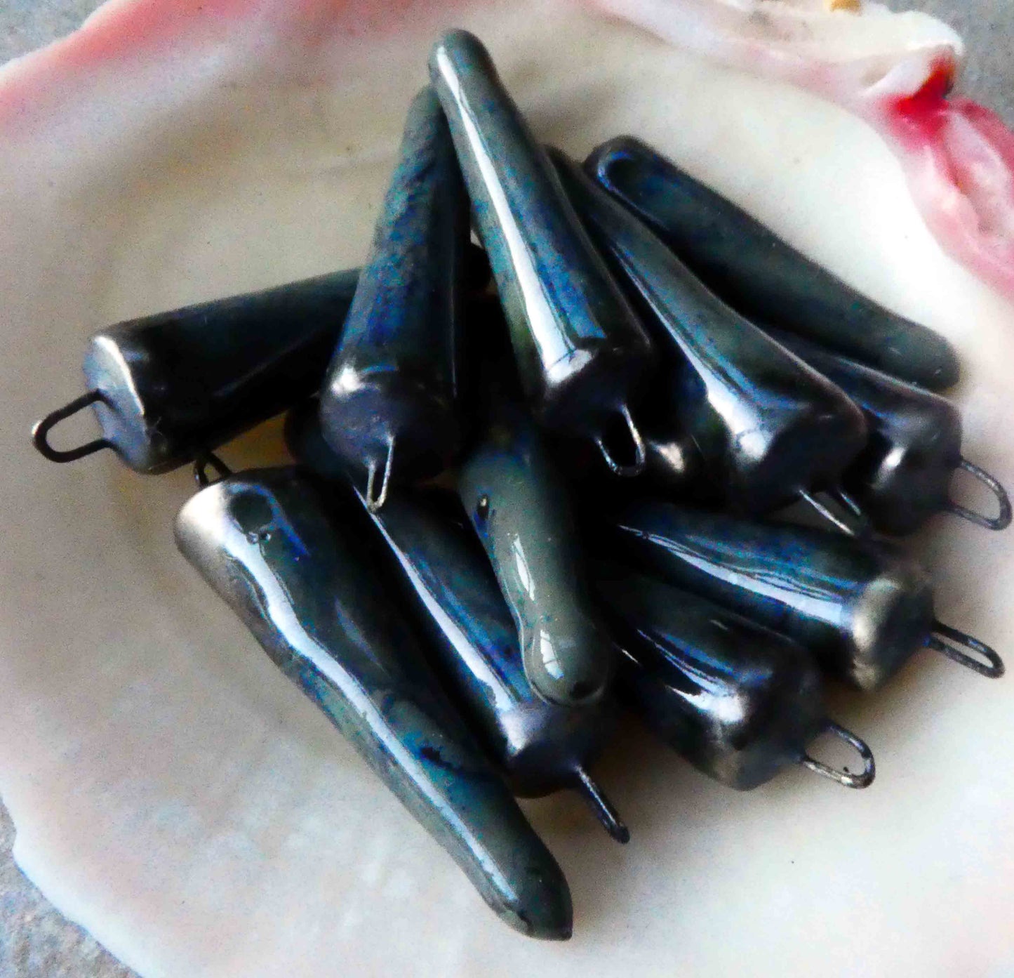 Ceramic Spikes Earring Charms -Pottery Blue