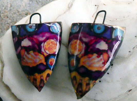 Ceramic Painted Decal Shield Earring Charms #4