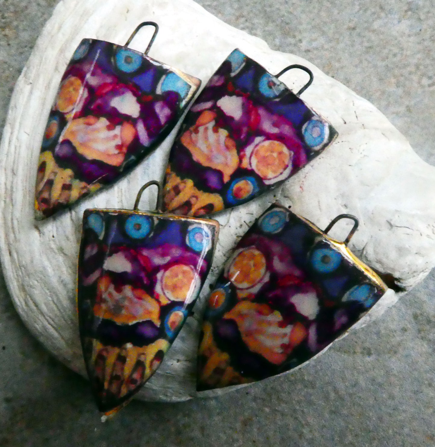 Ceramic Painted Decal Shield Earring Charms #4