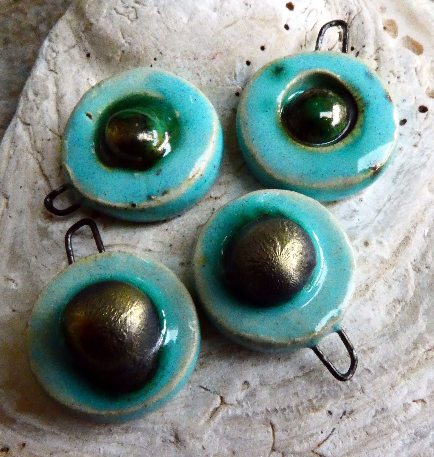 Ceramic Bobbly Disc Earring Charms - Larimar