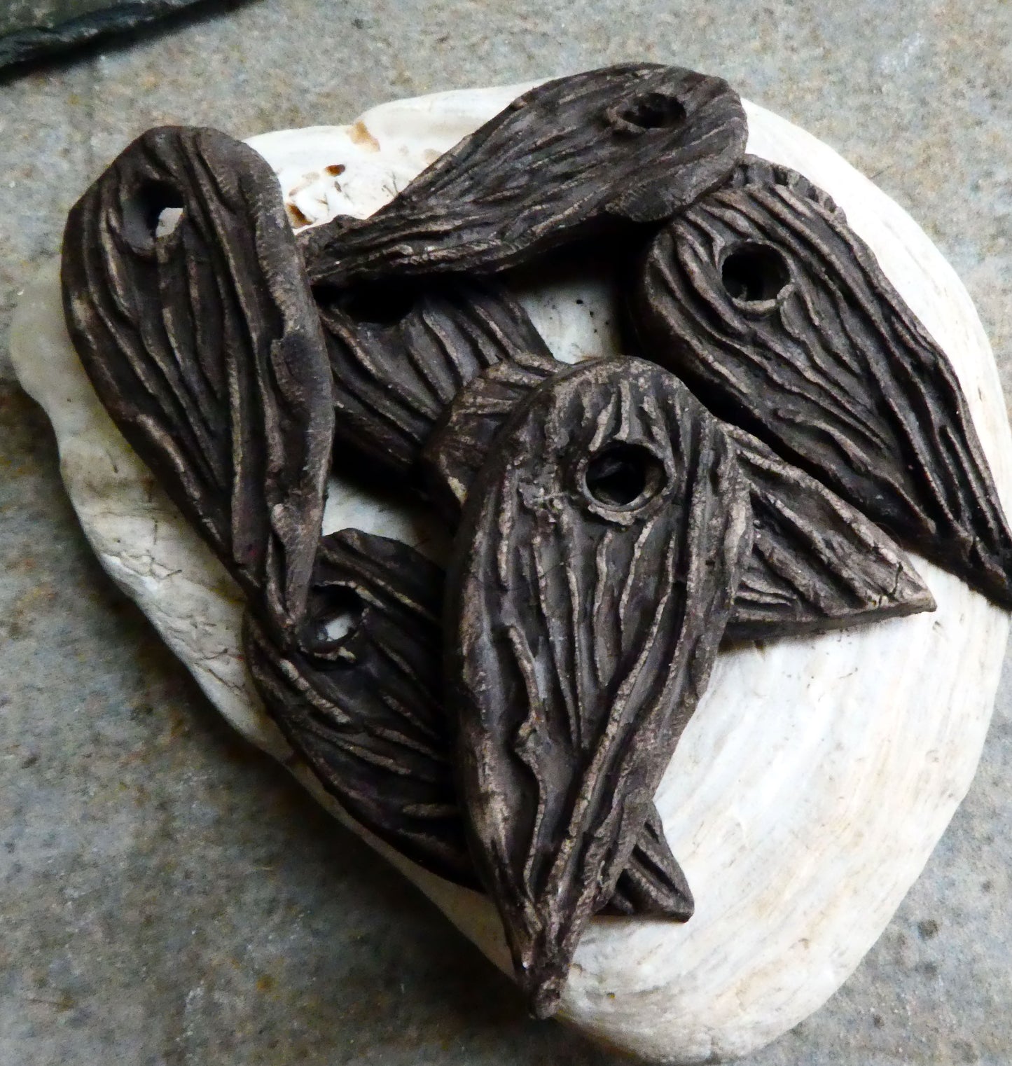 Ceramic Barky Textured Shard Earring Charms - Brown