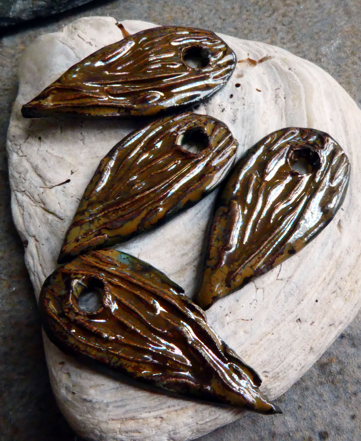 Ceramic Barky Textured Shard Earring Charms - Old Gold