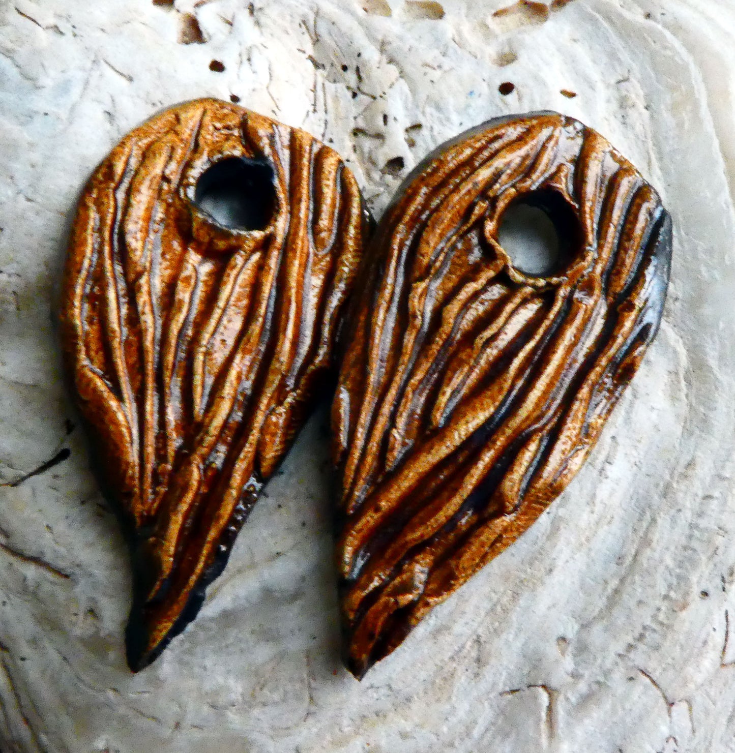 Ceramic Barky Textured Shard Earring Charms - Cognac