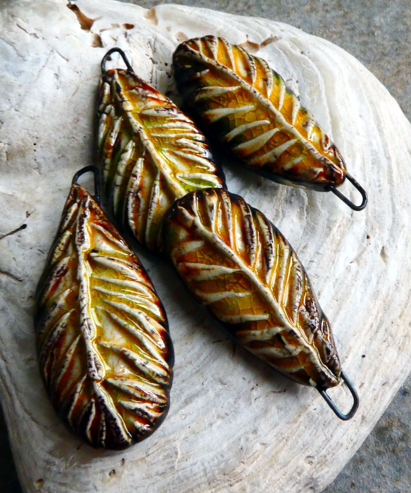 Ceramic Textured Feather Earring Charms -Dune