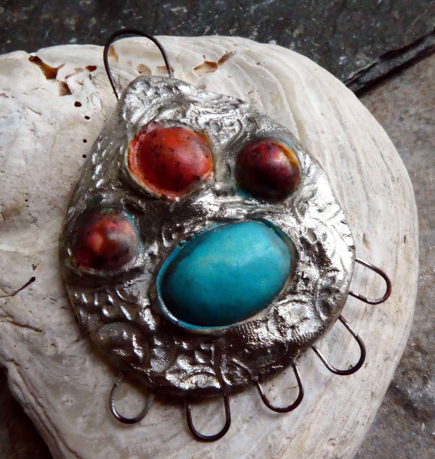 Ceramic Silver and Faux Stone Connector Pendant