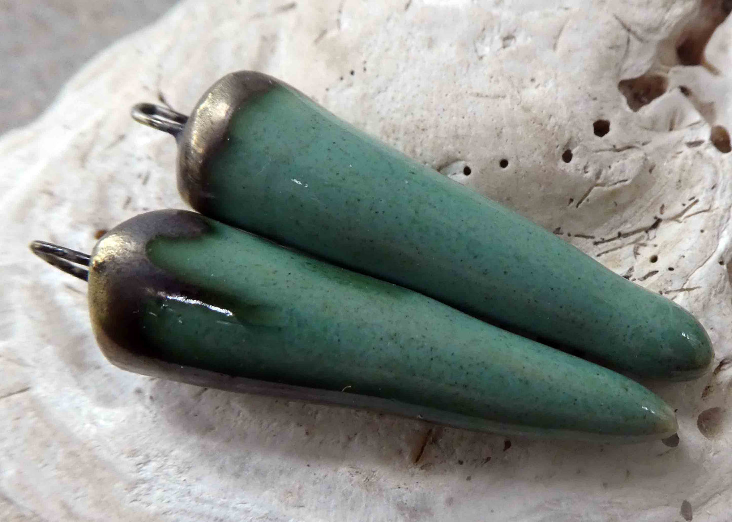 Ceramic Bronzy Spikes Earring Charms - Soft Green