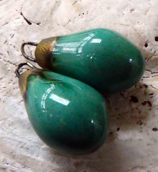 Ceramic Bronzy Drop Earring Charms - Soft Green