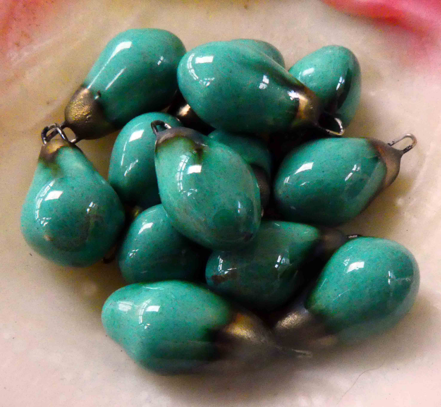 Ceramic Bronzy Drop Earring Charms - Soft Green