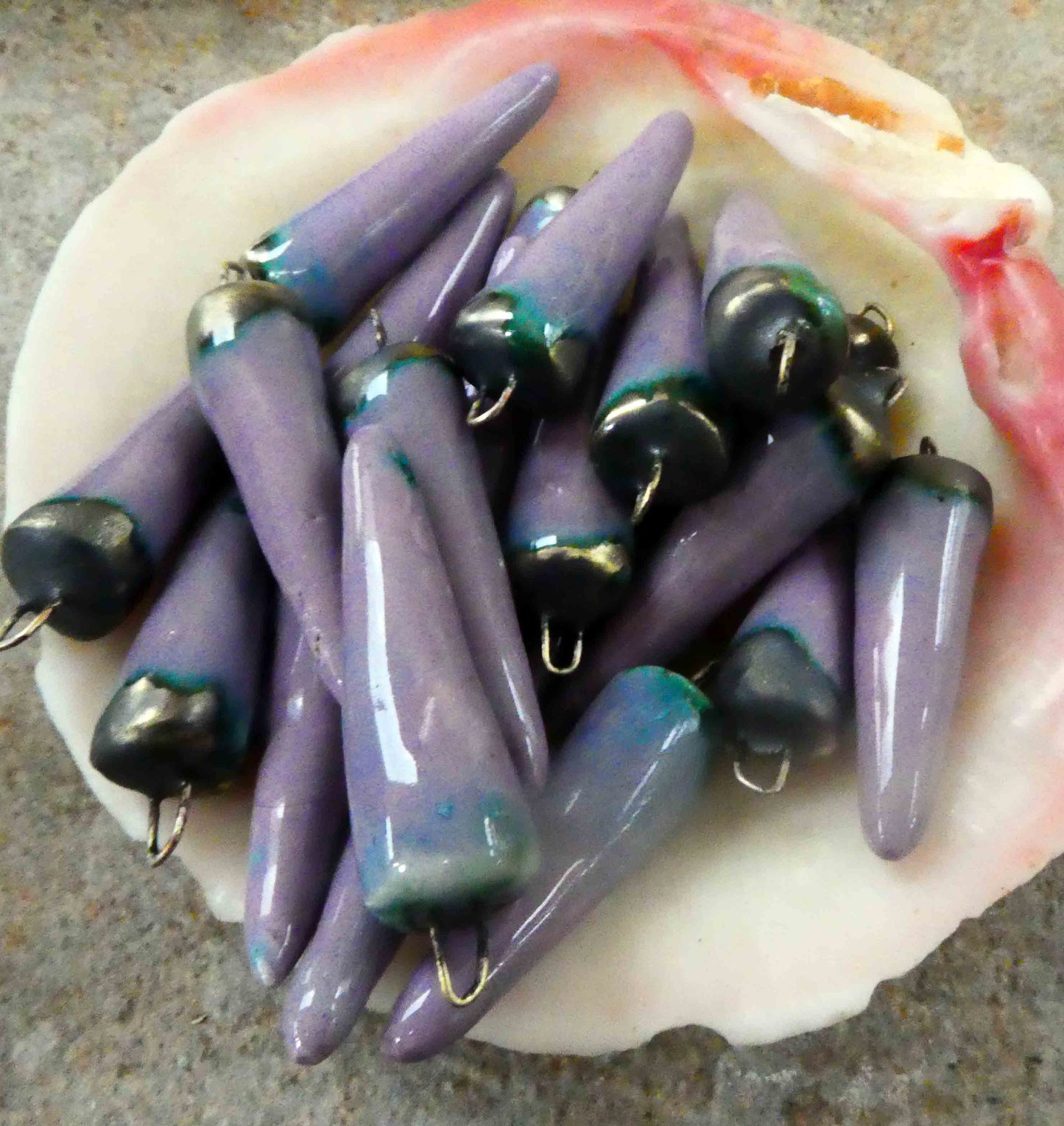 Ceramic Bronzy Spikes Earring Charms - Lilac