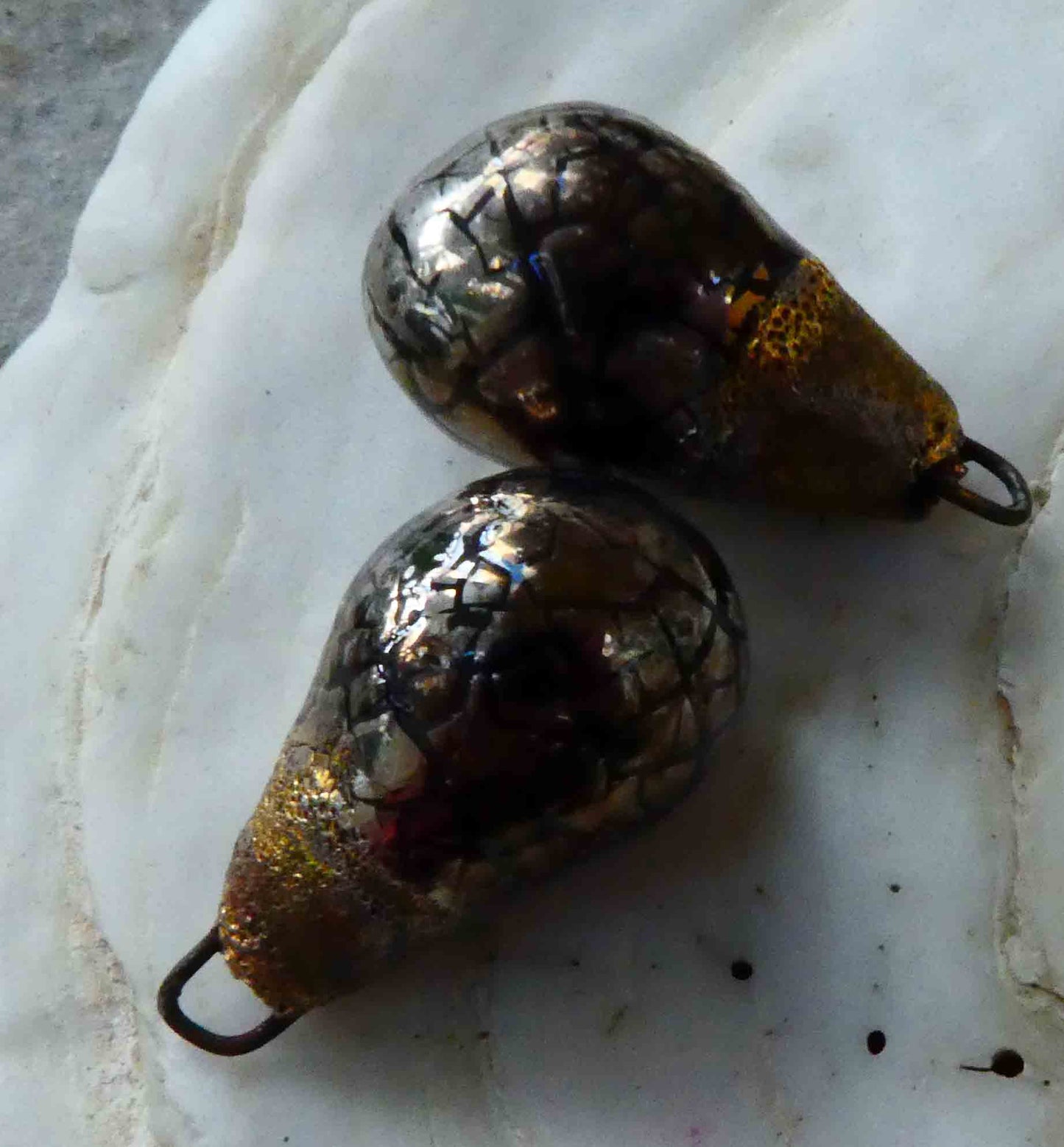 Ceramic Drops Earring Charms -Platinum Lustre - Crackly