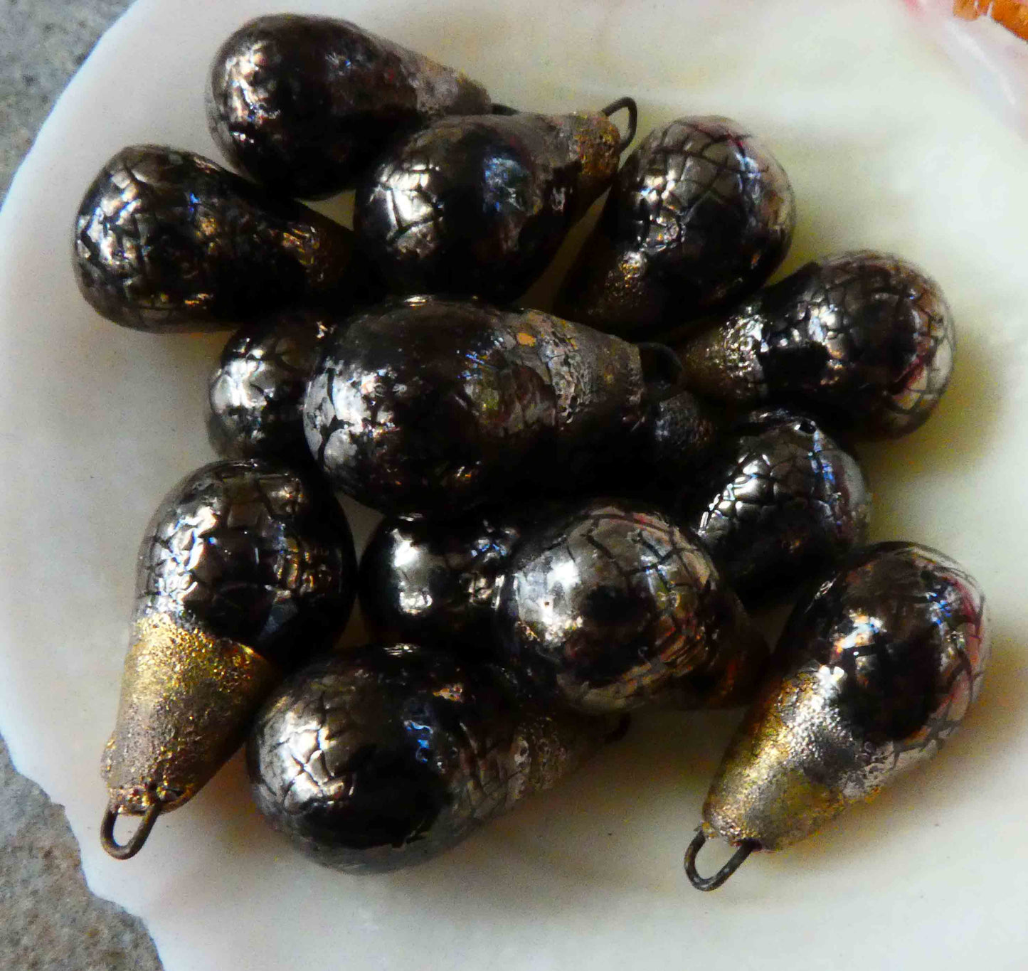 Ceramic  Drops Earring Charms -Platinum Lustre - Crackly