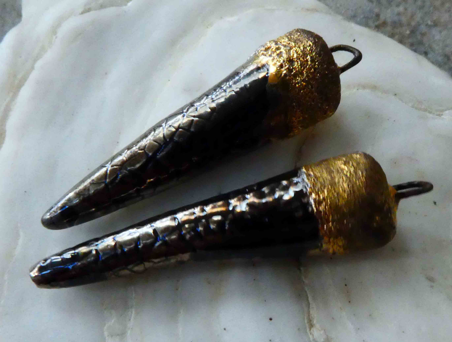 Ceramic Spikes Earring Charms -Platinum Lustre - Crackly