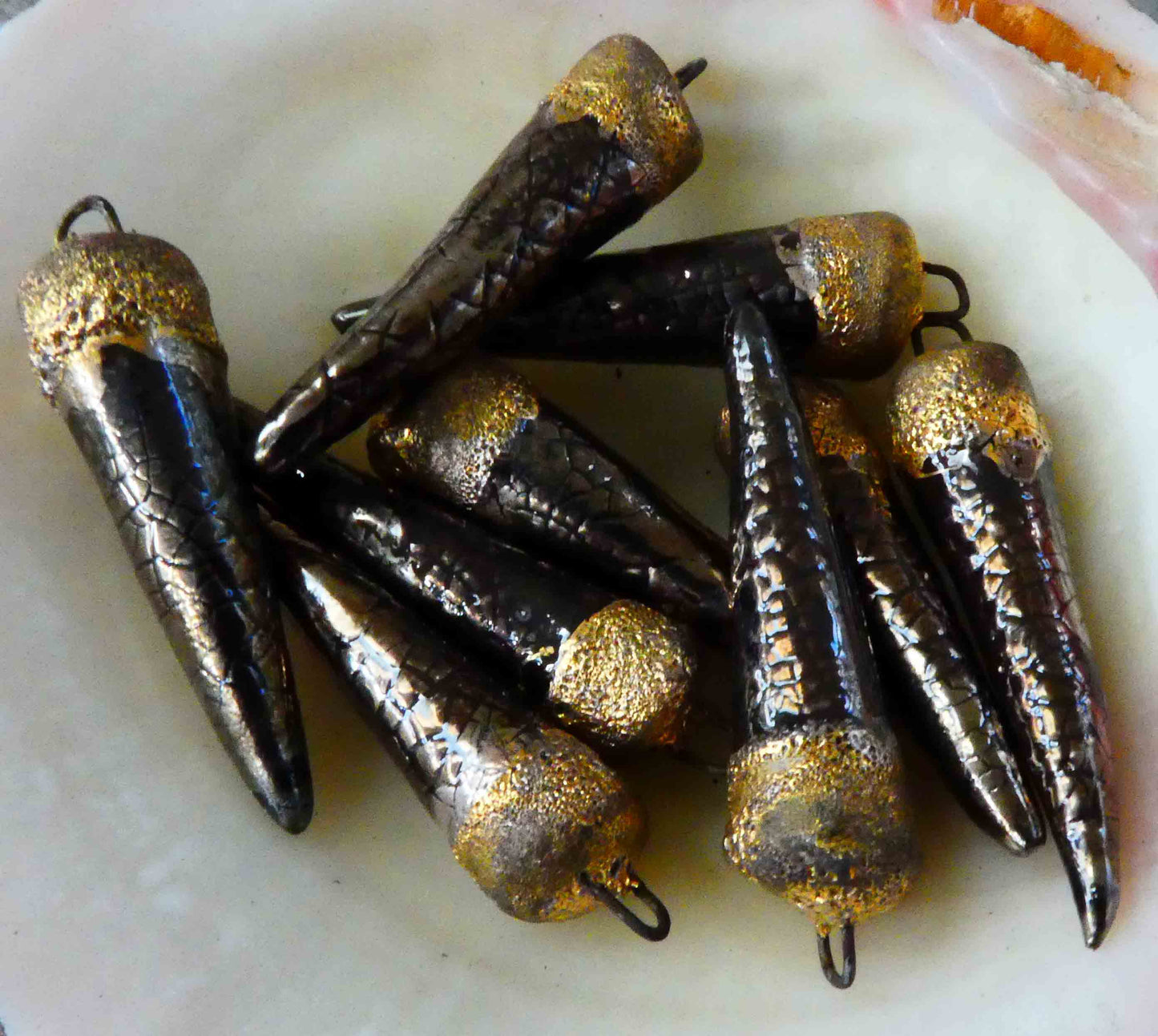 Ceramic Spikes Earring Charms -Platinum Lustre - Crackly