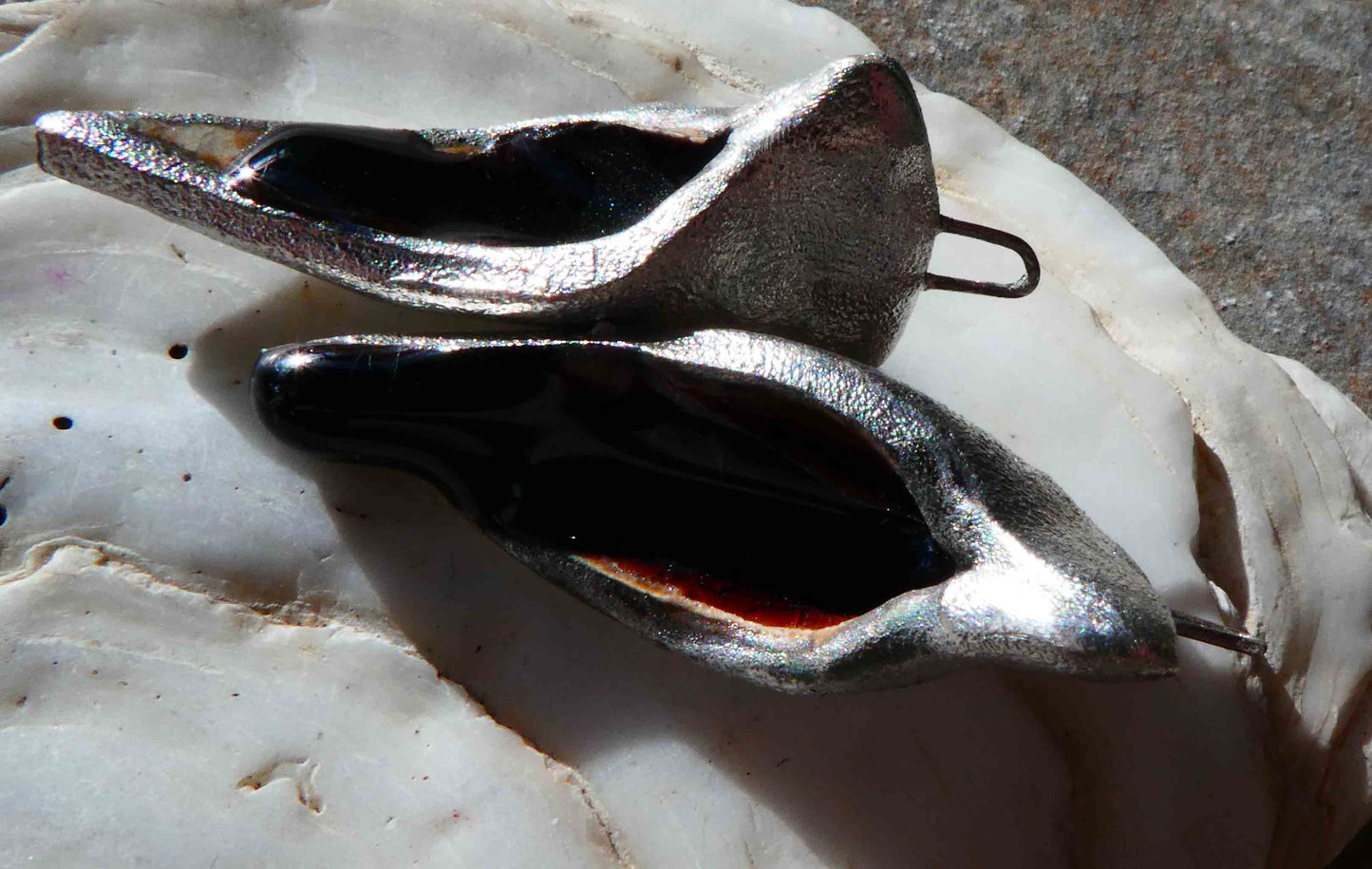 Ceramic Silvery Scoop Enamel Earring Charms -Copper Brown