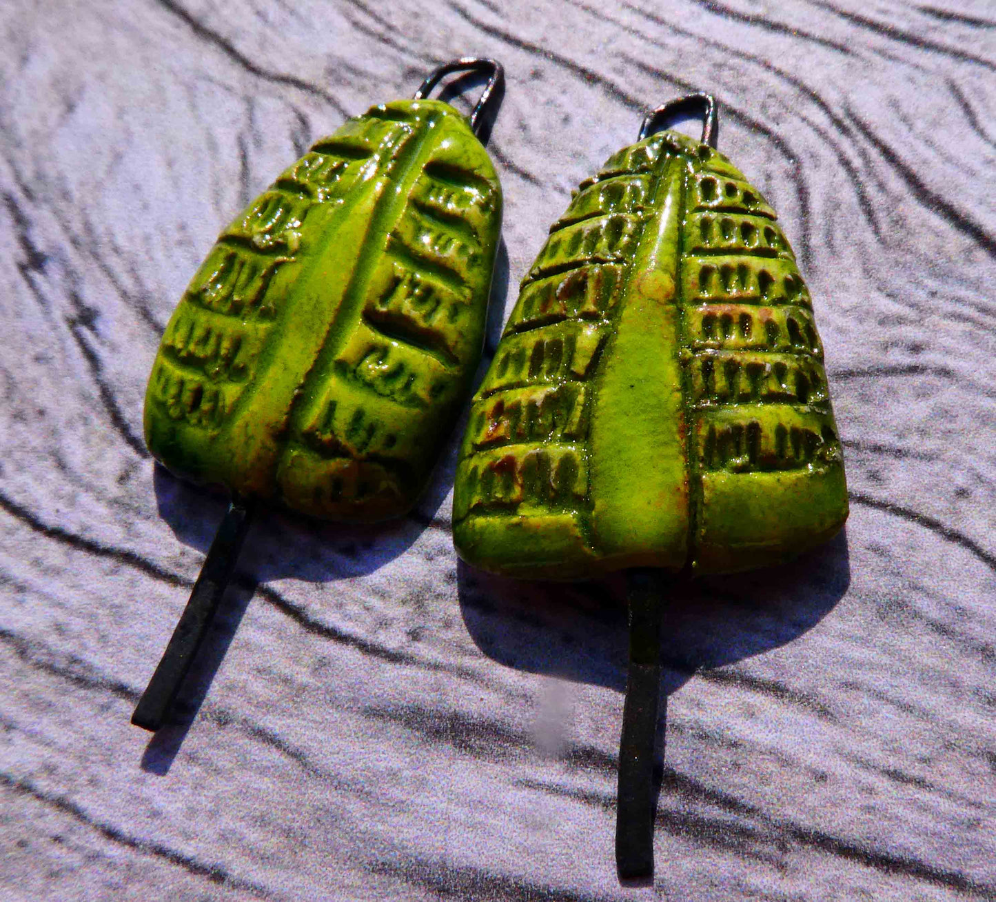 Ceramic Tree Earring Dangles -Chartreuse
