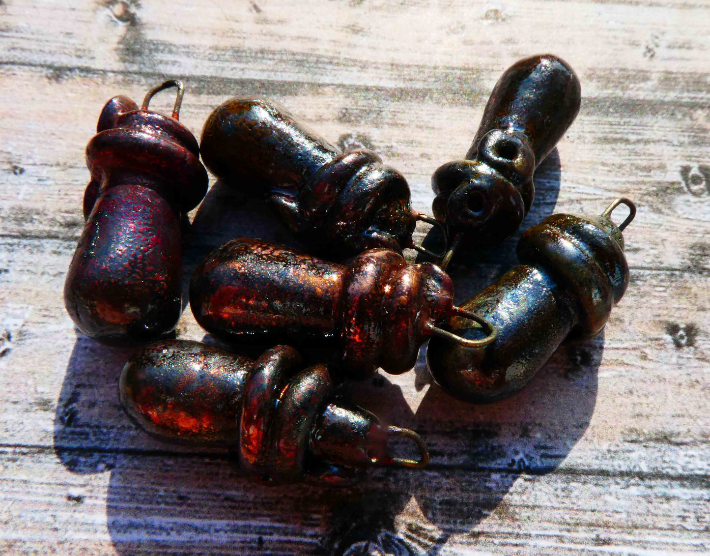 Ceramic Raku Coiled Rivet Drops Earring Charms