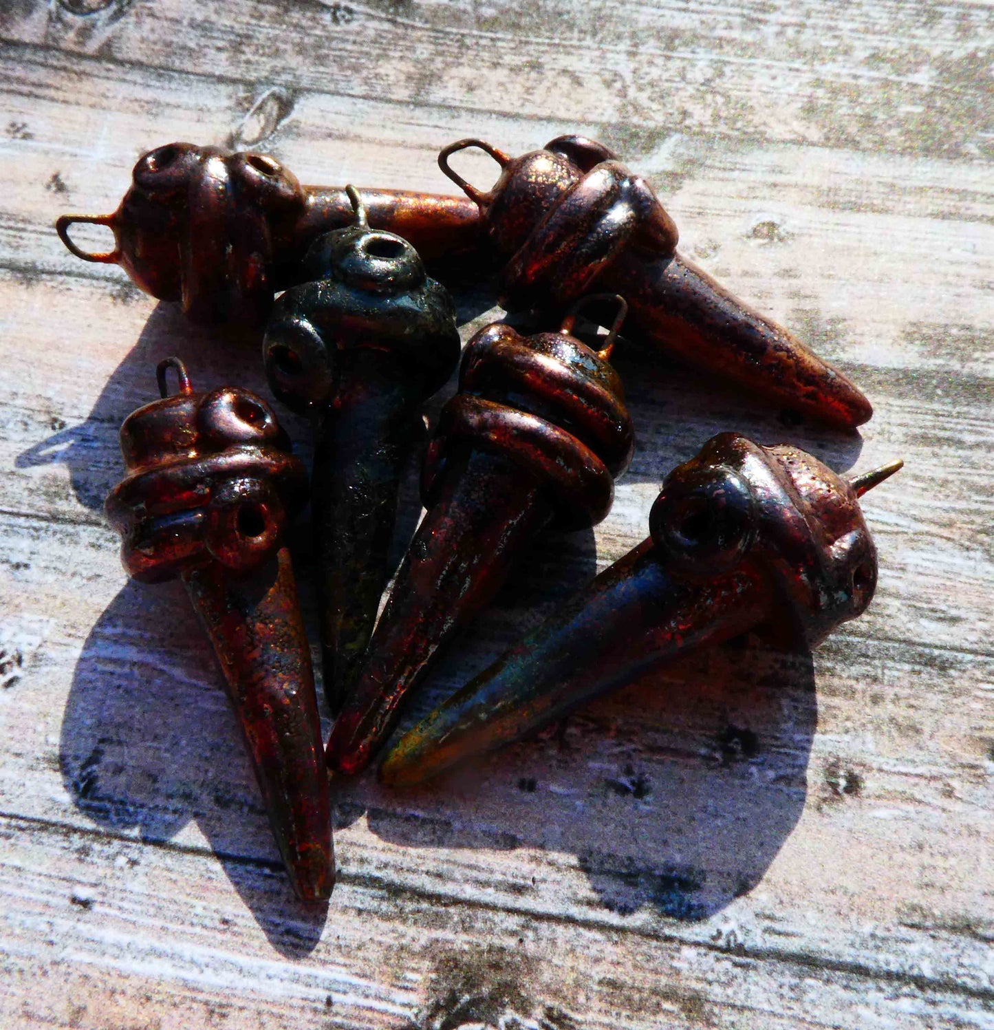 Ceramic Raku Coiled Rivet Spikes Earring Charms