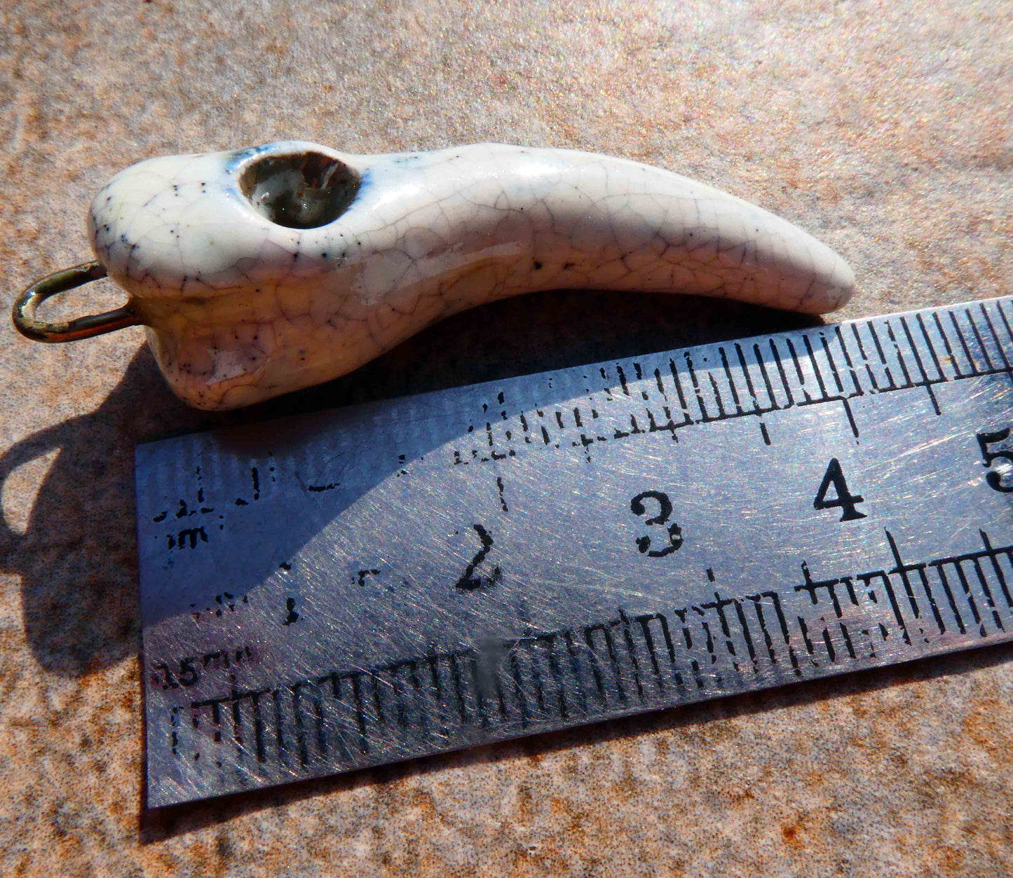 Ceramic Raku Hummingbird Skull Dangle #1