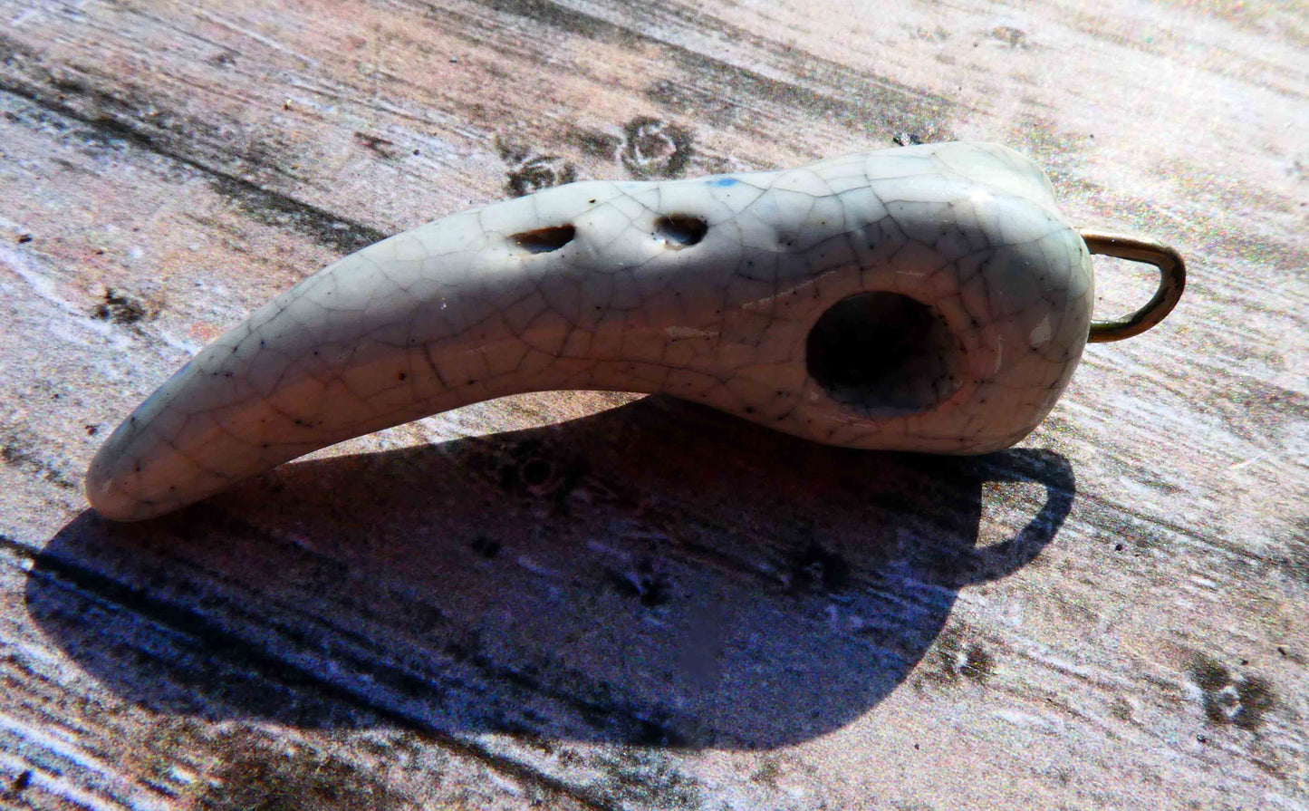 Ceramic Raku Hummingbird Skull Dangle #1