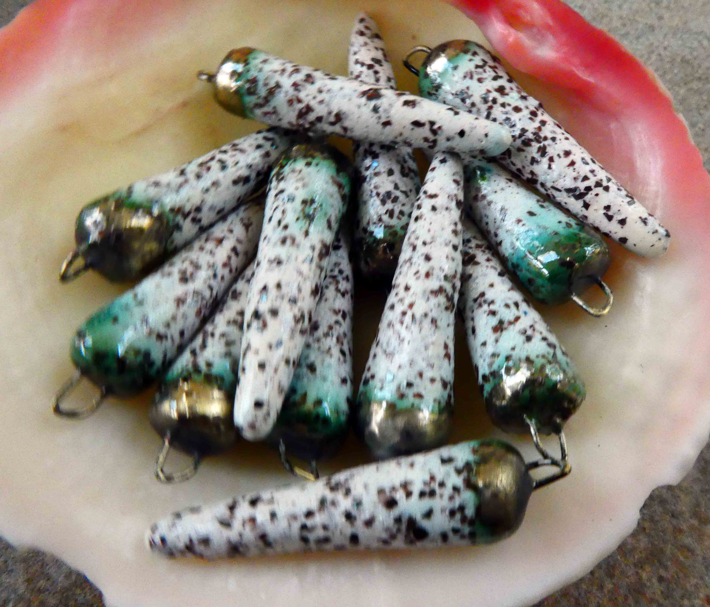 Ceramic Spikes Earring Charms -White Glimmer