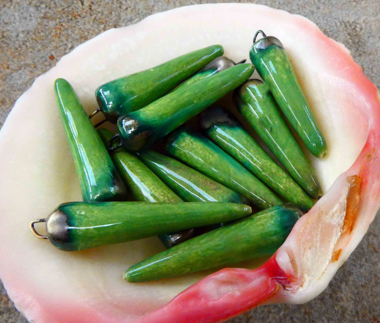 Ceramic Spikes Earring Charms -Fern