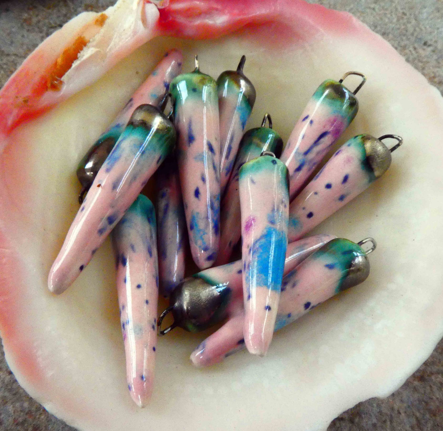 Ceramic Spikes Earring Charms -Pink Pixie