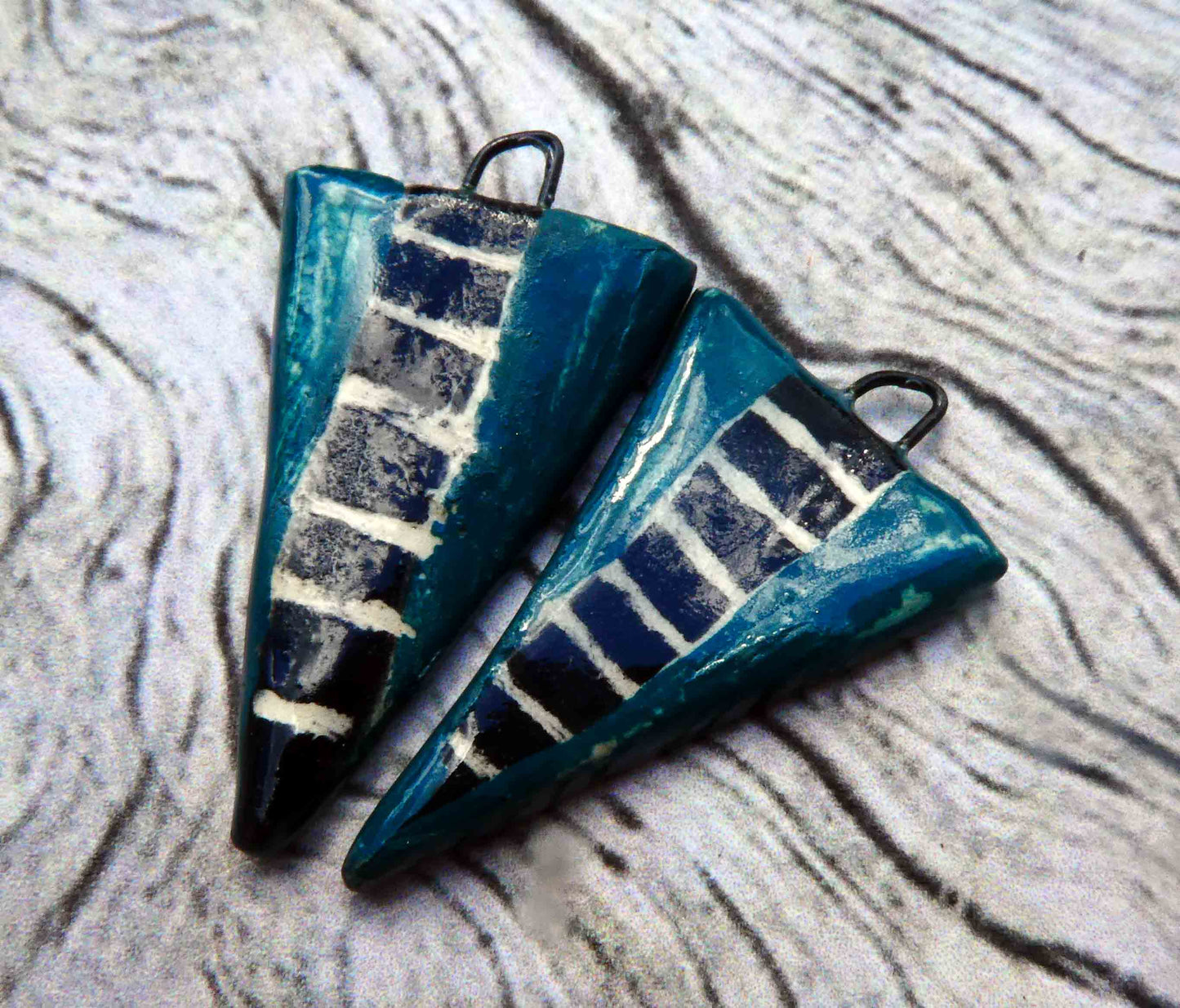 Ceramic Dagger Sgraffito Earring Charms -Persian Green