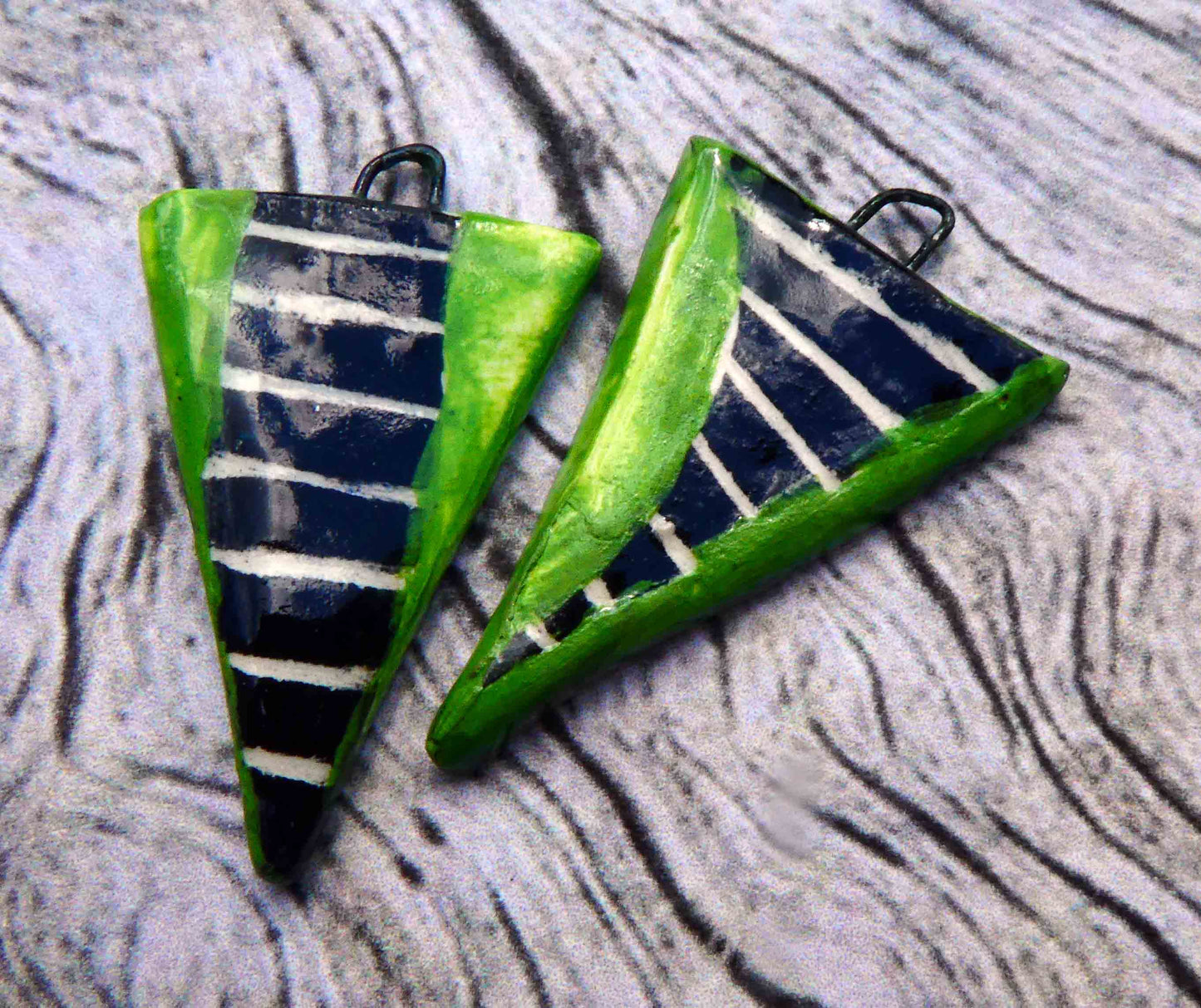 Ceramic Dagger Sgraffito Earring Charms -Lime