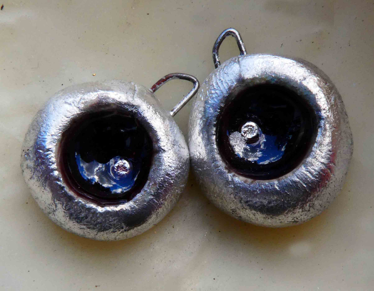 Ceramic Silvery Bowl Enamel Earring Charms -Red Copper