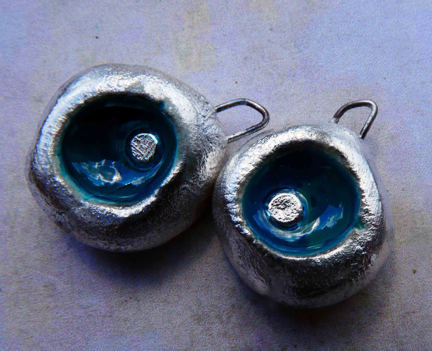 Ceramic Silvery Bowl Enamel Earring Charms -Deep Turquoise