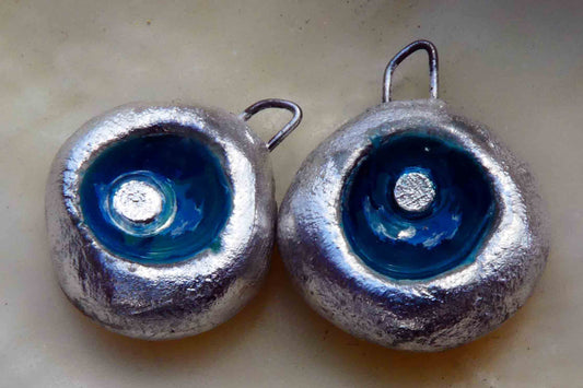 Ceramic Silvery Bowl Enamel Earring Charms -Deep Turquoise