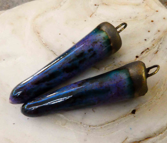 Ceramic Spikes Earring Charms -Speckled Violet