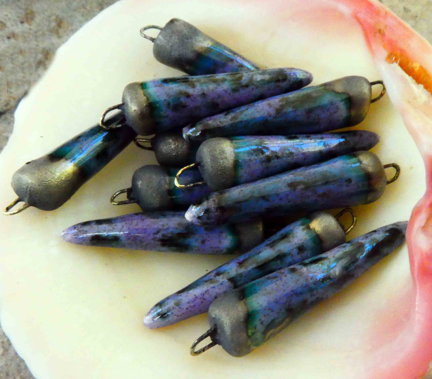 Ceramic Spikes Earring Charms -Speckled Violet