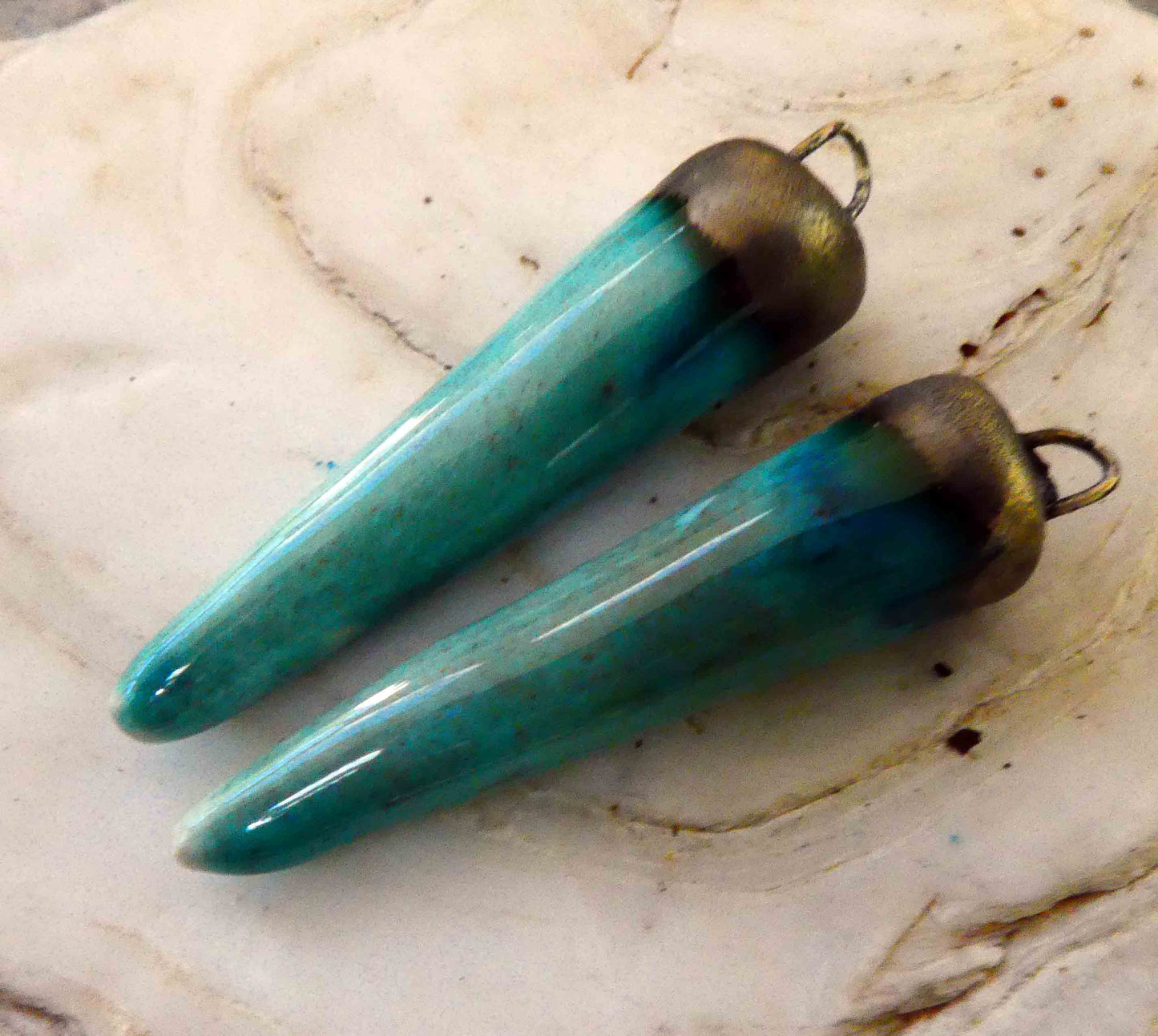 Ceramic Spikes Earring Charms -Larimar Swirl
