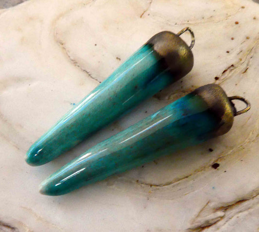 Ceramic Spikes Earring Charms -Larimar Swirl