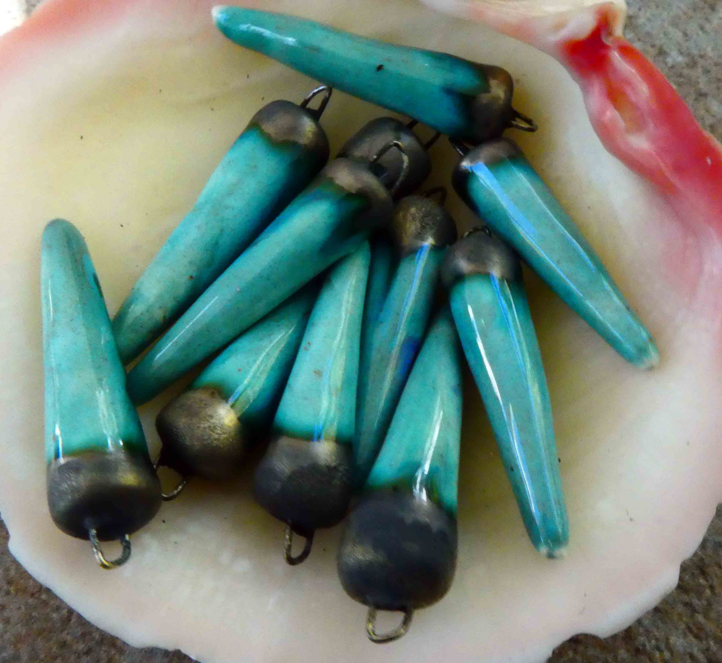 Ceramic Spikes Earring Charms -Larimar Swirl