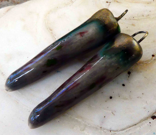 Ceramic Spikes Earring Charms -Damson Swirl