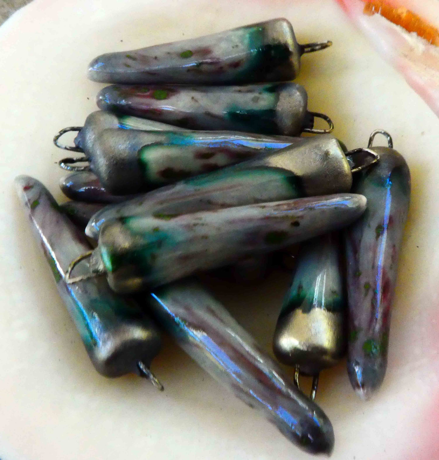 Ceramic Spikes Earring Charms -Damson Swirl