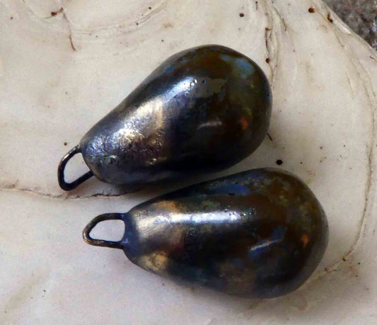 Ceramic Bronzy Drop Earring Charms - Gold Blue