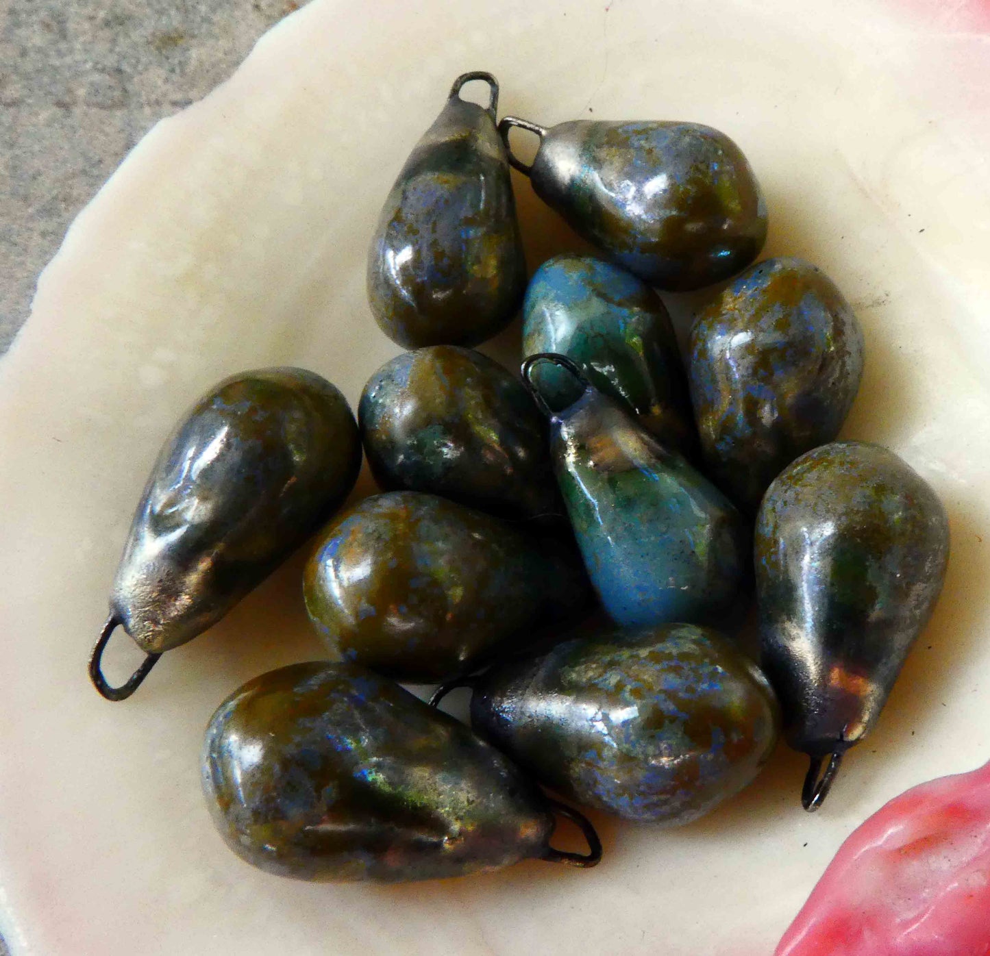 Ceramic Bronzy Drop Earring Charms - Gold Blue
