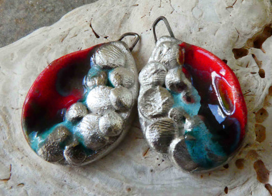 Ceramic Granule Silvery Earring Charms -Ladybird