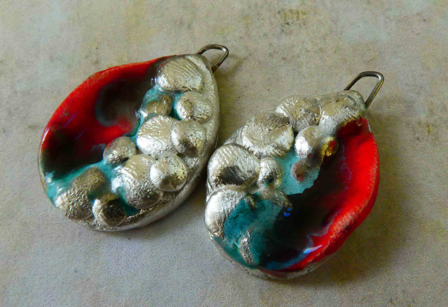 Ceramic Granule Silvery Earring Charms -Ladybird