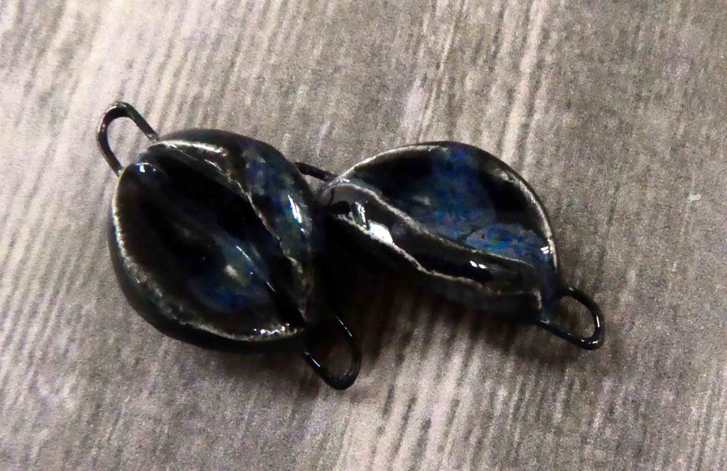 Ceramic Folded Earring Connectors - Obsidian